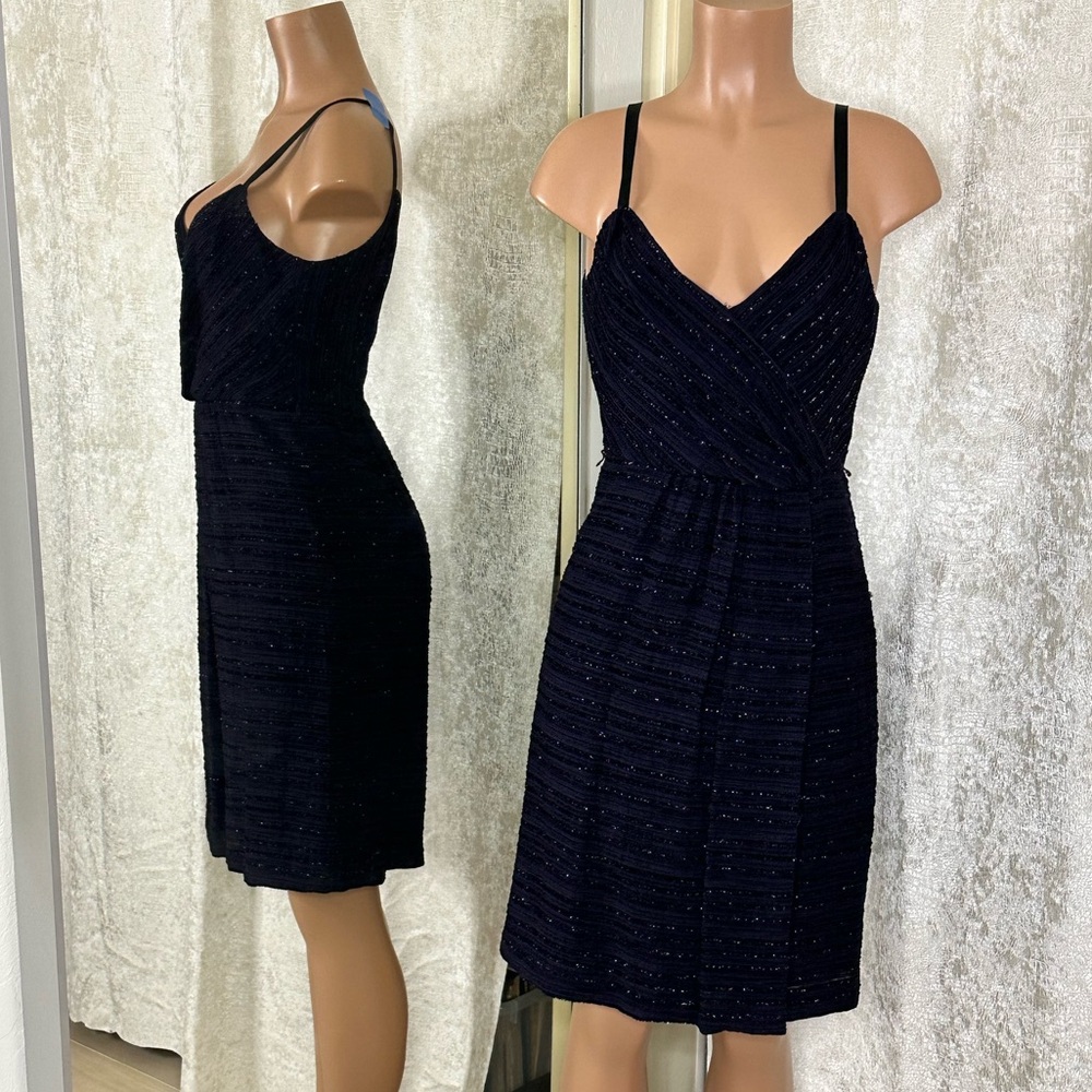 Milly Black & Dark Purple Sparkly Spaghetti Strap Mini Cocktail Dress (sample)